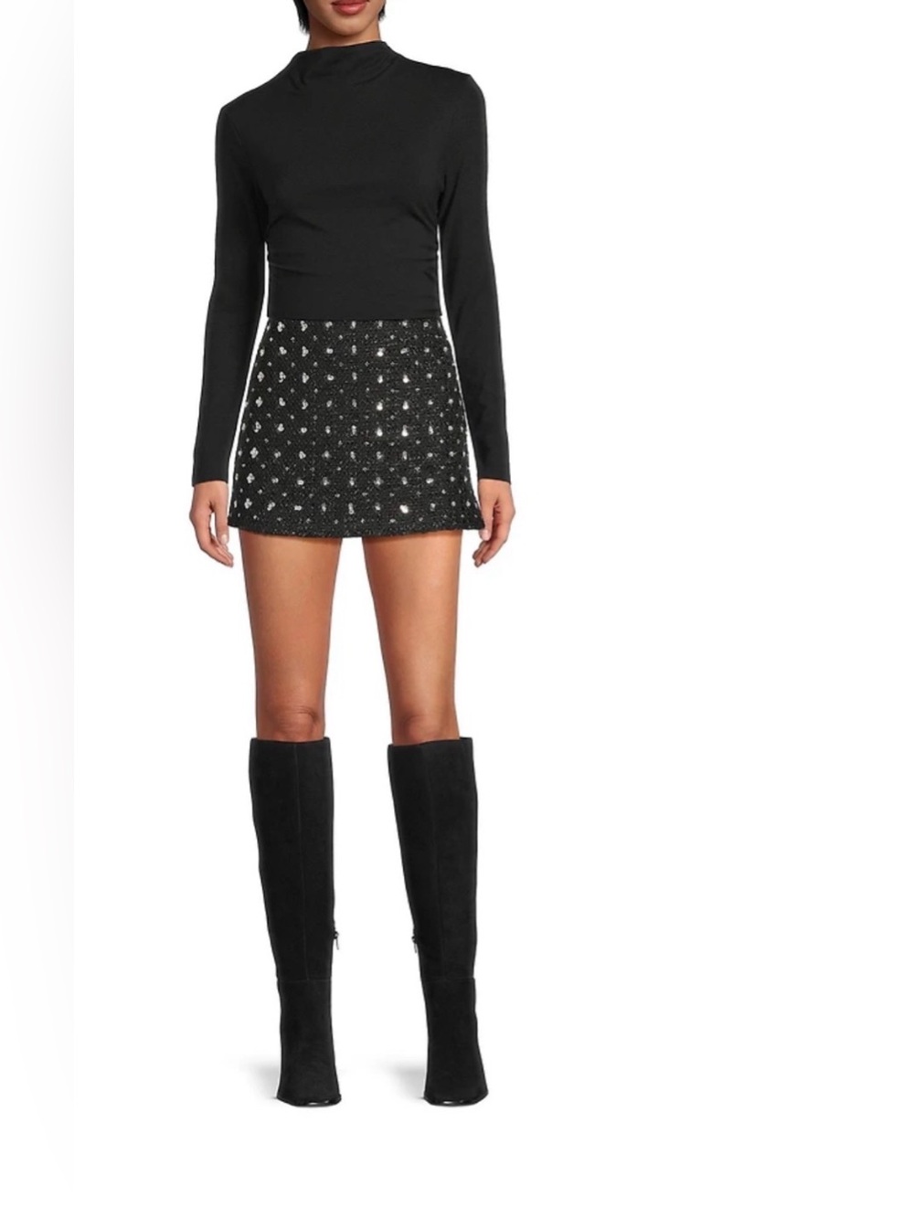 Gianni Bini Black Sequin Star Mini Skirt
